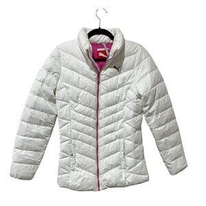 Puma White Down Puffer Jacket Sz S • Hot Pink Lining & Zipper • Short #560893